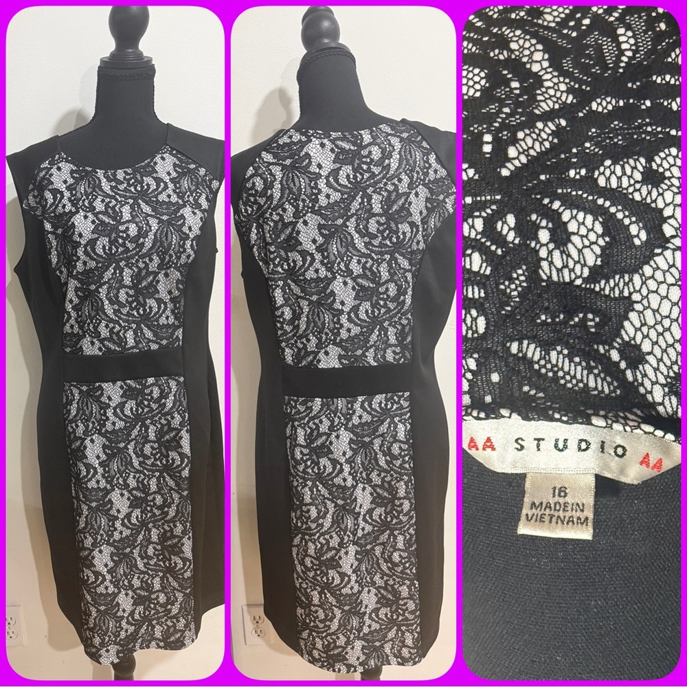 AA Studio Women’s Monochrome Lace Sleeveless Dress-Sz 16